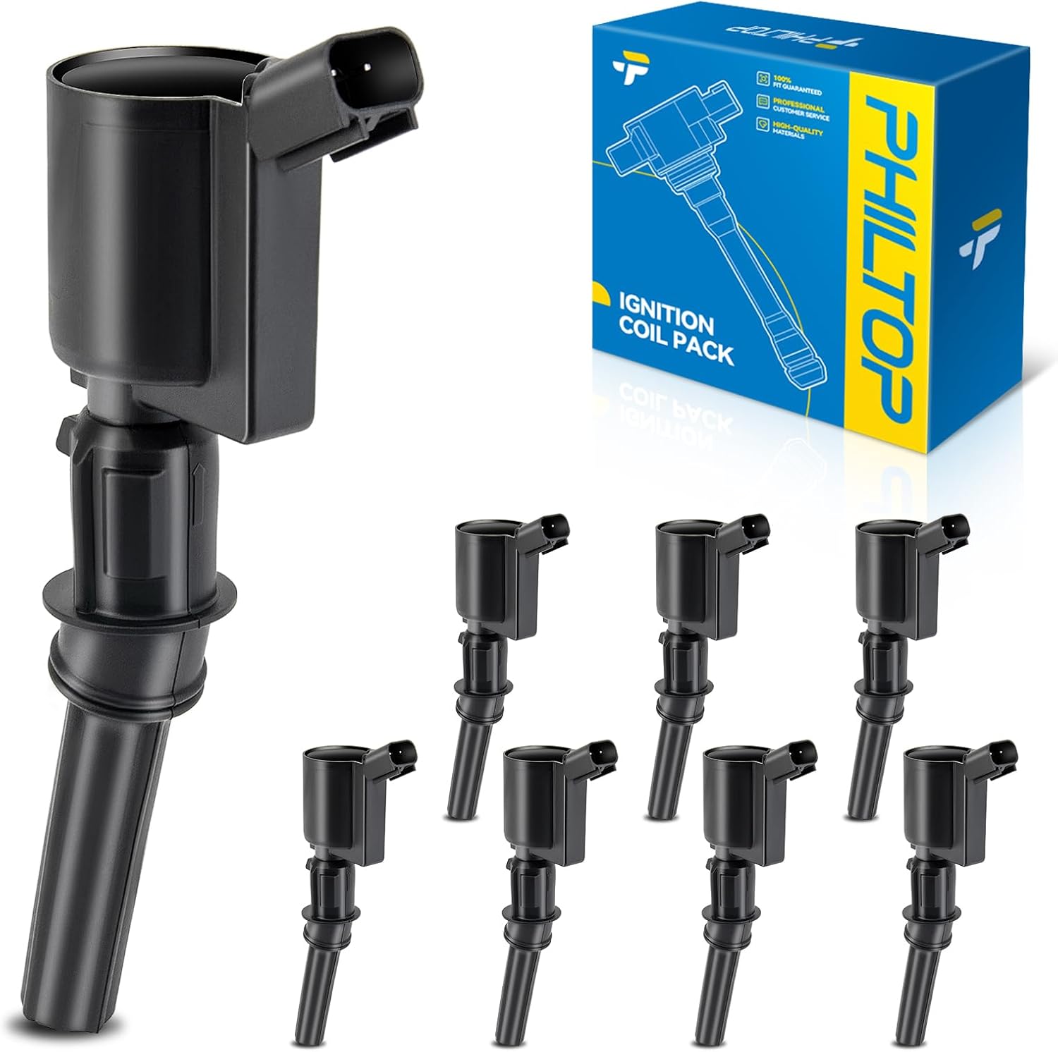 PHILTOP FD503 Ignition Coil 8 Packs Fit for F-150,Expedition,F-250 Super Duty,E-350 Super Duty,Grand Marquis,E-250,Town Car,Mustang,Crown Victoria,Excursion,Explorer,F-150 Heritage,F-350 Super Duty