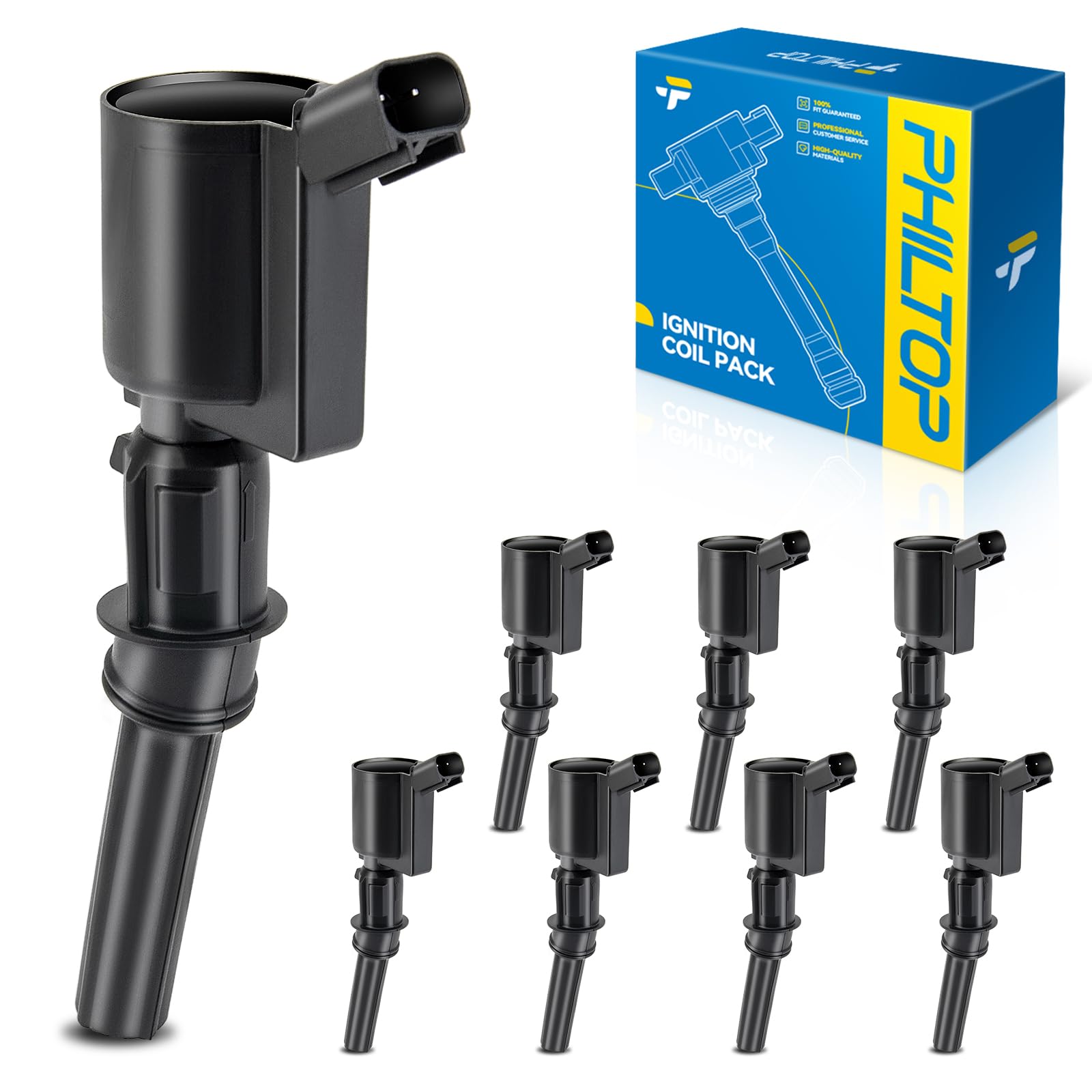 PHILTOP Pack of 8 Ignition Coil Set for F150,Grand Marquis,Crown Victoria,E250,Town Car,F250 Super Duty,E150,E250,Expedition,Expedition,Mustang,Mustang,Expedition,Crown Victoria