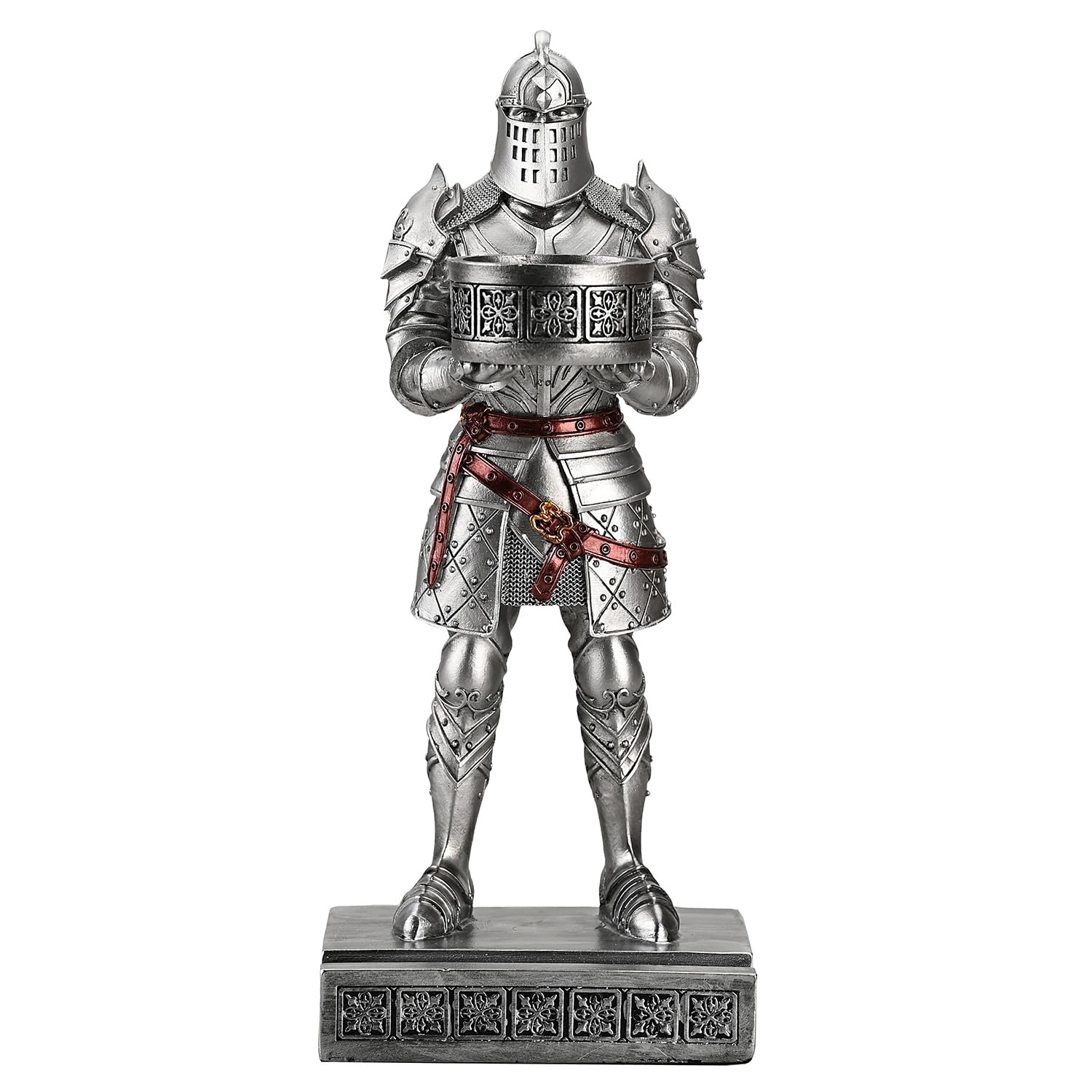 King's Guard, Portacandele in resina a forma di cavaliere in piedi, porta candelabro Warrior, porta penne, per ristorante, altare, tavolo di casa (argento)