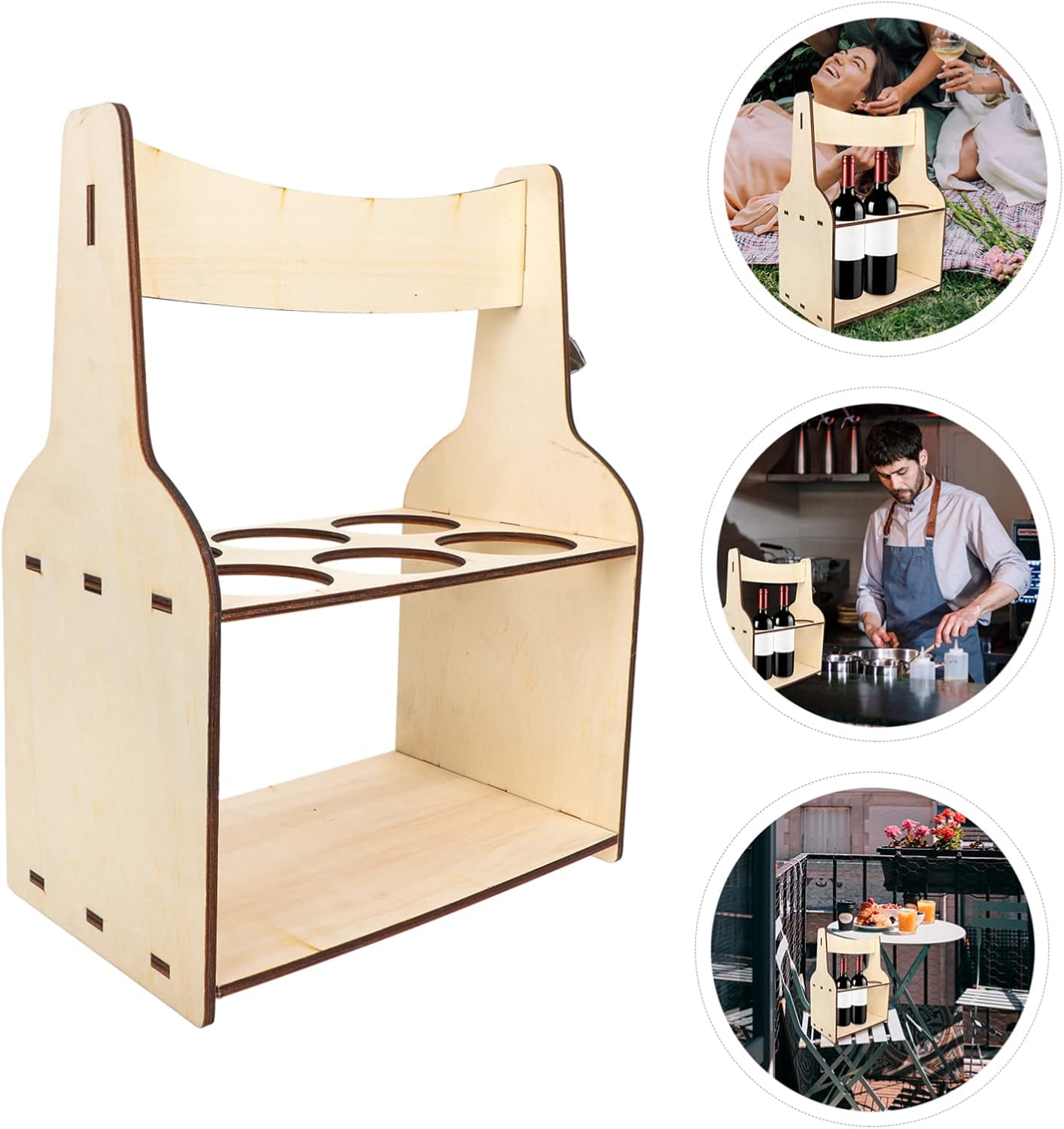 Wooden Beer Carrier Handle Removable Wine Bottle Rack Easy to Assemble Beer Bottle Holder for Home Bar and Kitchen Storage