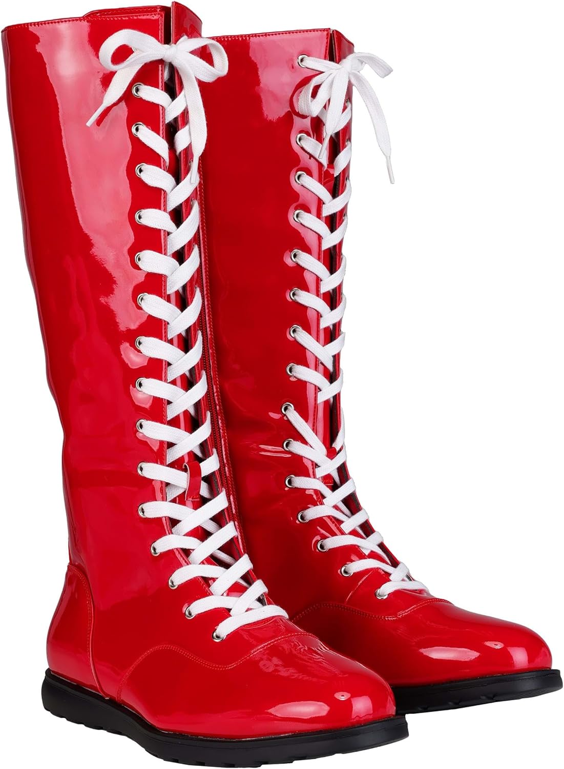 Adult Red Patent Wrestling Costume Boots for Men and Women, High Gloss Lace Up Footwear for Halloween Cosplay
