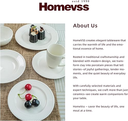 Miniatura 8 de HomeVss, nuevo juego de vajilla de porcelana de hueso, diseño de perlas en relieve, juego de 16 piezas