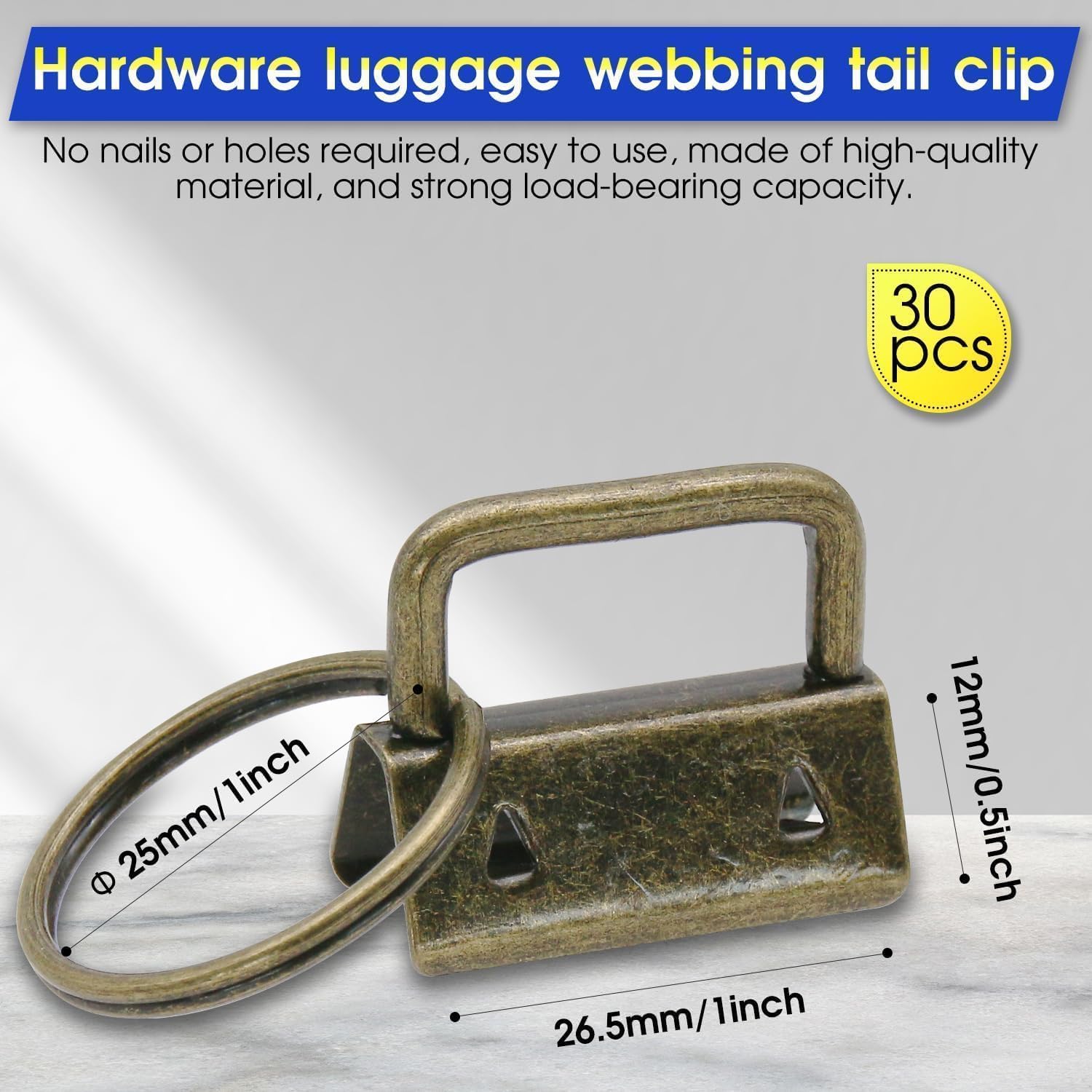 Winfox 1 Inch Key Fob Hardware Kit with Key Rings, 30PCS Keychain Clamps