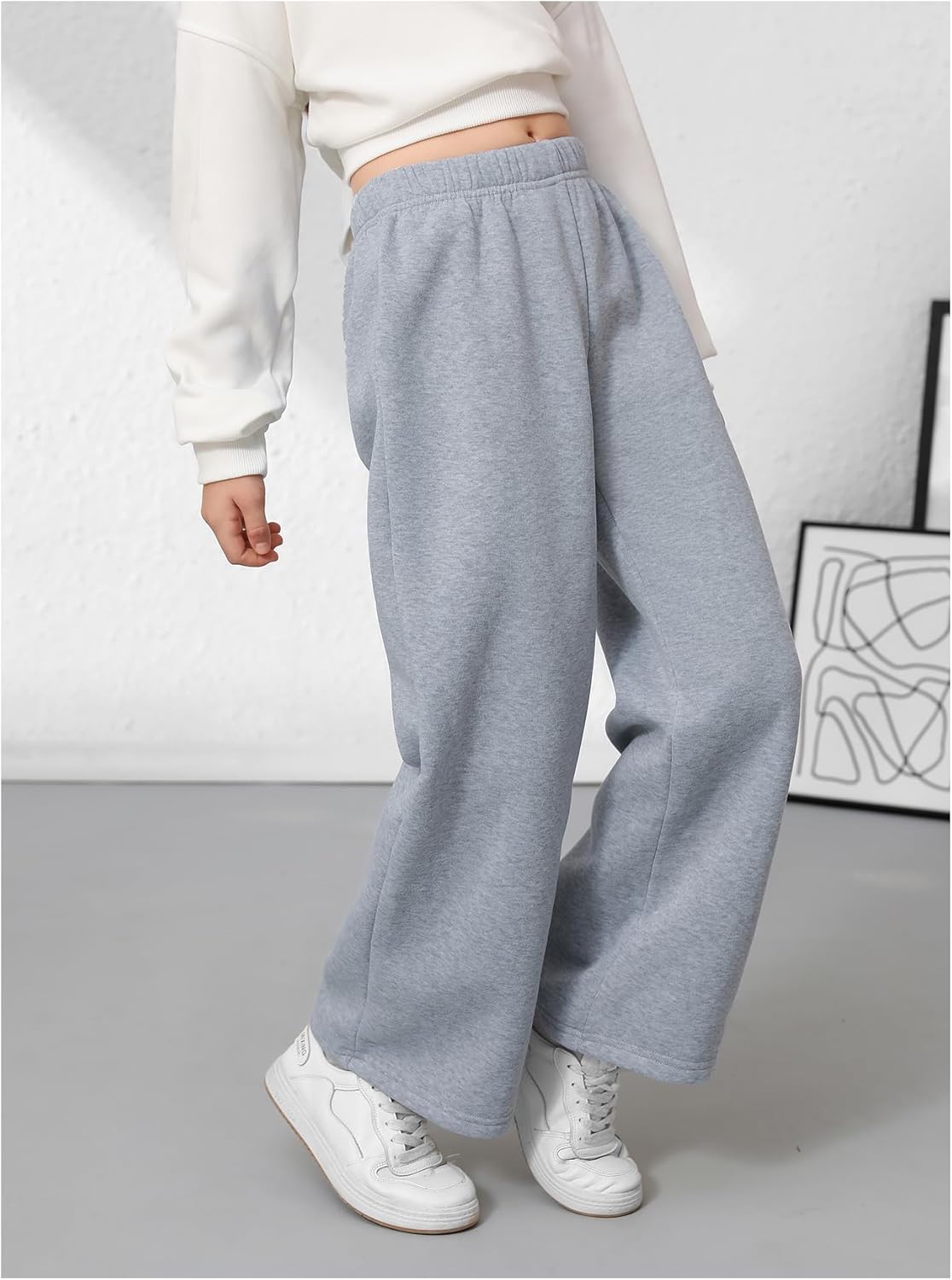 SHENHE Girl's Fleece Lined Sweatpants Wide Leg Open Bottom Athletic Loose Sweatpants - Image 5