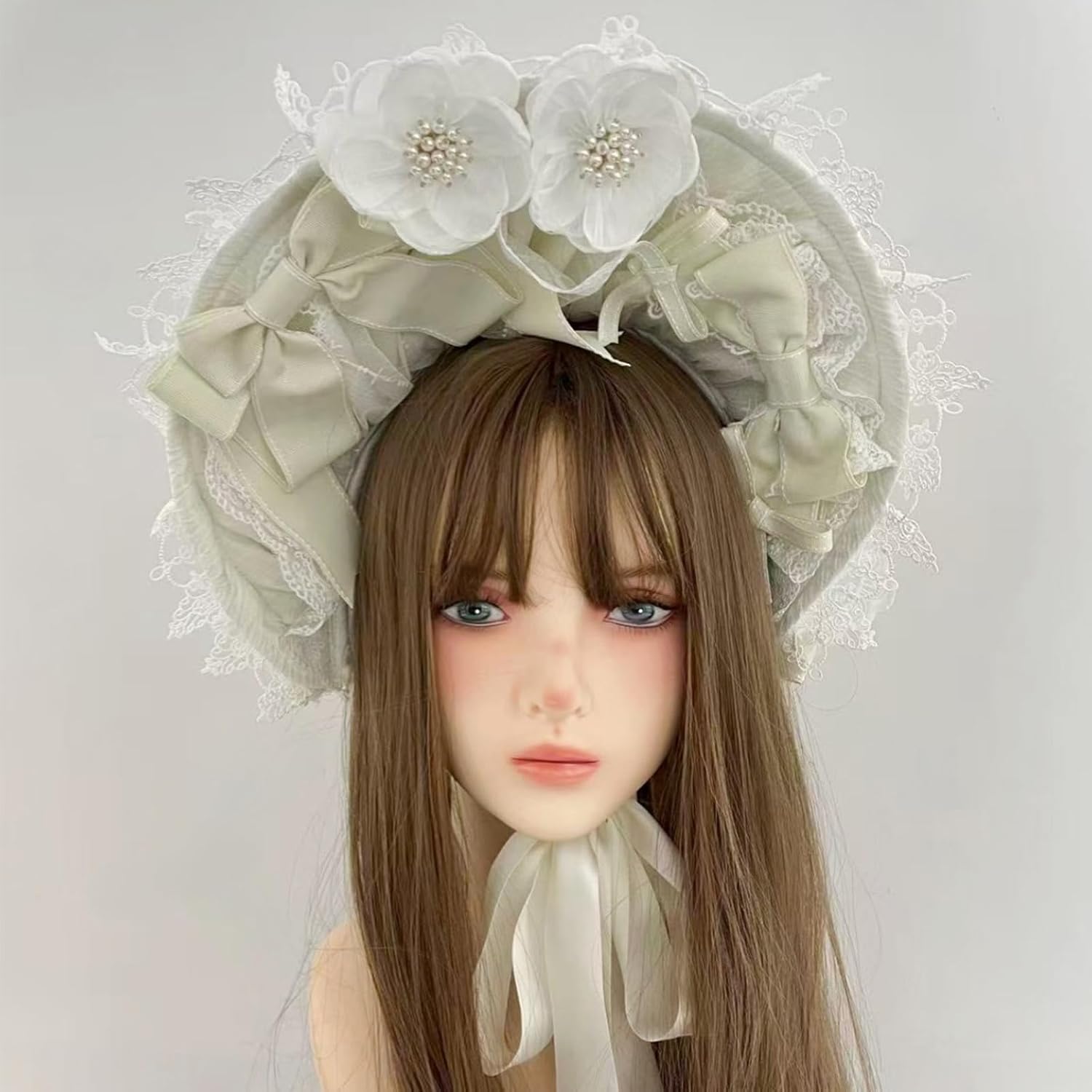 Romance Bonnet Hat Styling Headbands Lace Flower Hairhoop for Women Girl Anime Event Photoshoots and Costume Parties Lace