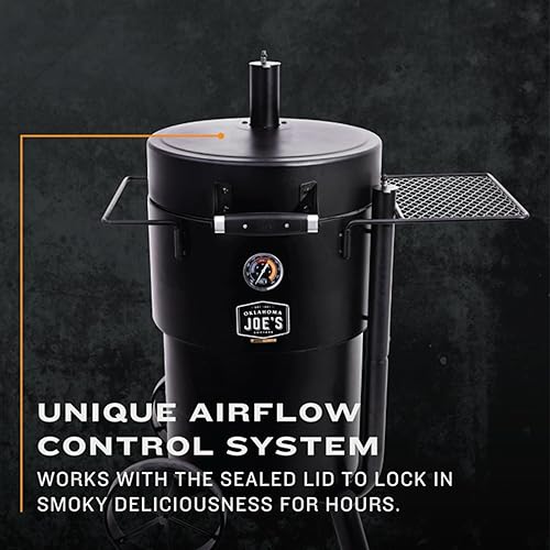 Miniatura 6 de Char-Broil Oklahoma Joes Bronco - Ahumador de tambor de barril con acero recubierto de porcelana, canal de entrada de aire y superficie de cocción