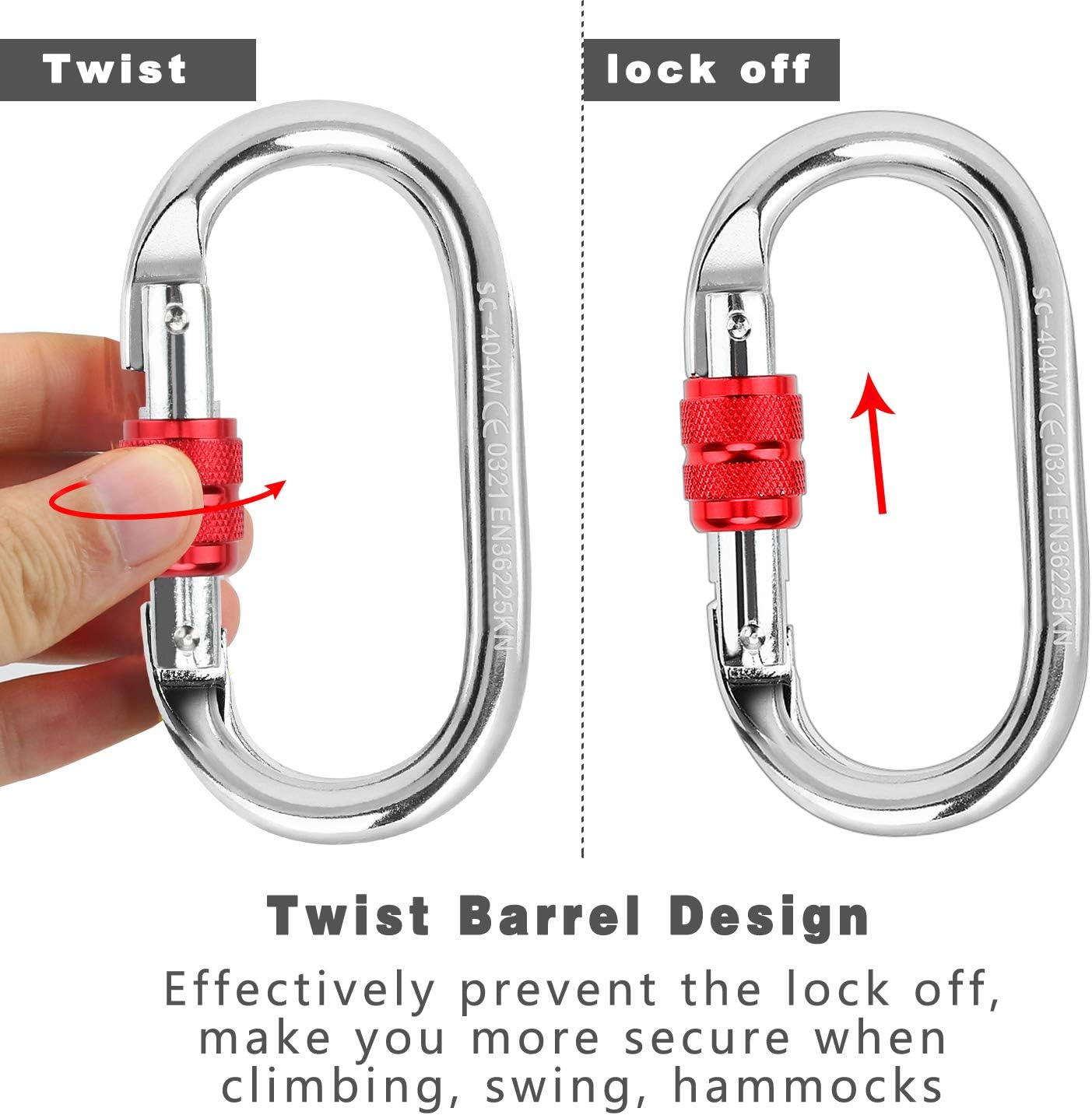 Allnice Climbing Carabiner, 2pc Locking Carabiner Clip Heavy Duty Carabiner Hook with Screwgate for Climbing, Rappelling, Hammocks, Dog Leash, Water Bottle (Round) : Sports & Outdoors