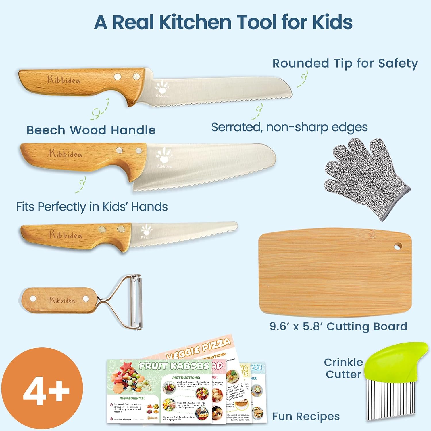 Kibbidea Kids Safe Knife Set for Real Cooking, 11Pcs Kitchen Cutting Set image 4
