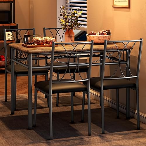 GAOMON Mesa de cocina y sillas para 4, juego de mesa de comedor para 4, juego de mesa de comedor con 4 sillas tapizadas, juego de mesa de cocina