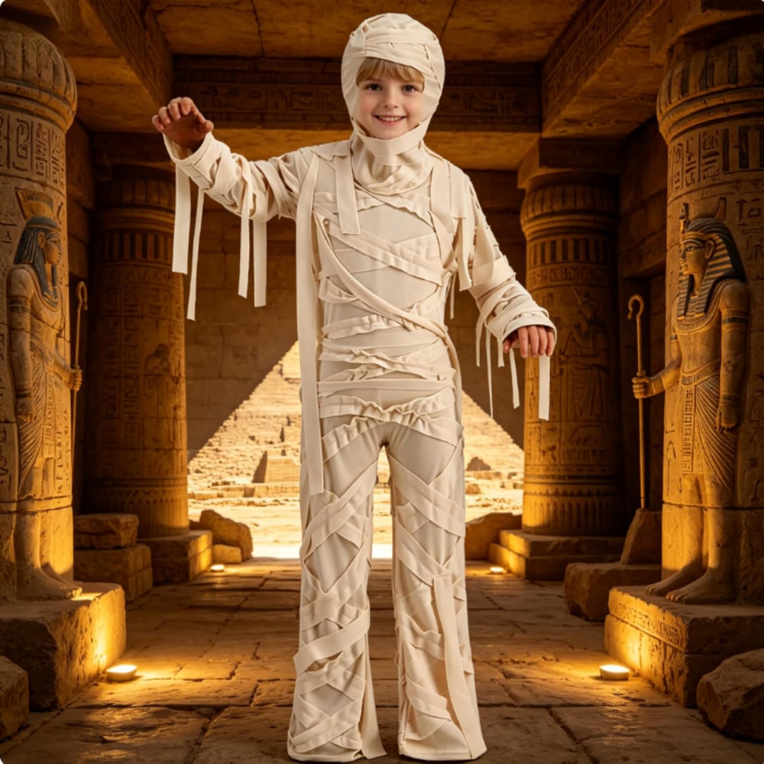 yolsun Mummy Costume For Kids Egyptian Pharaoh Tomb Halloween Fearsome Costume