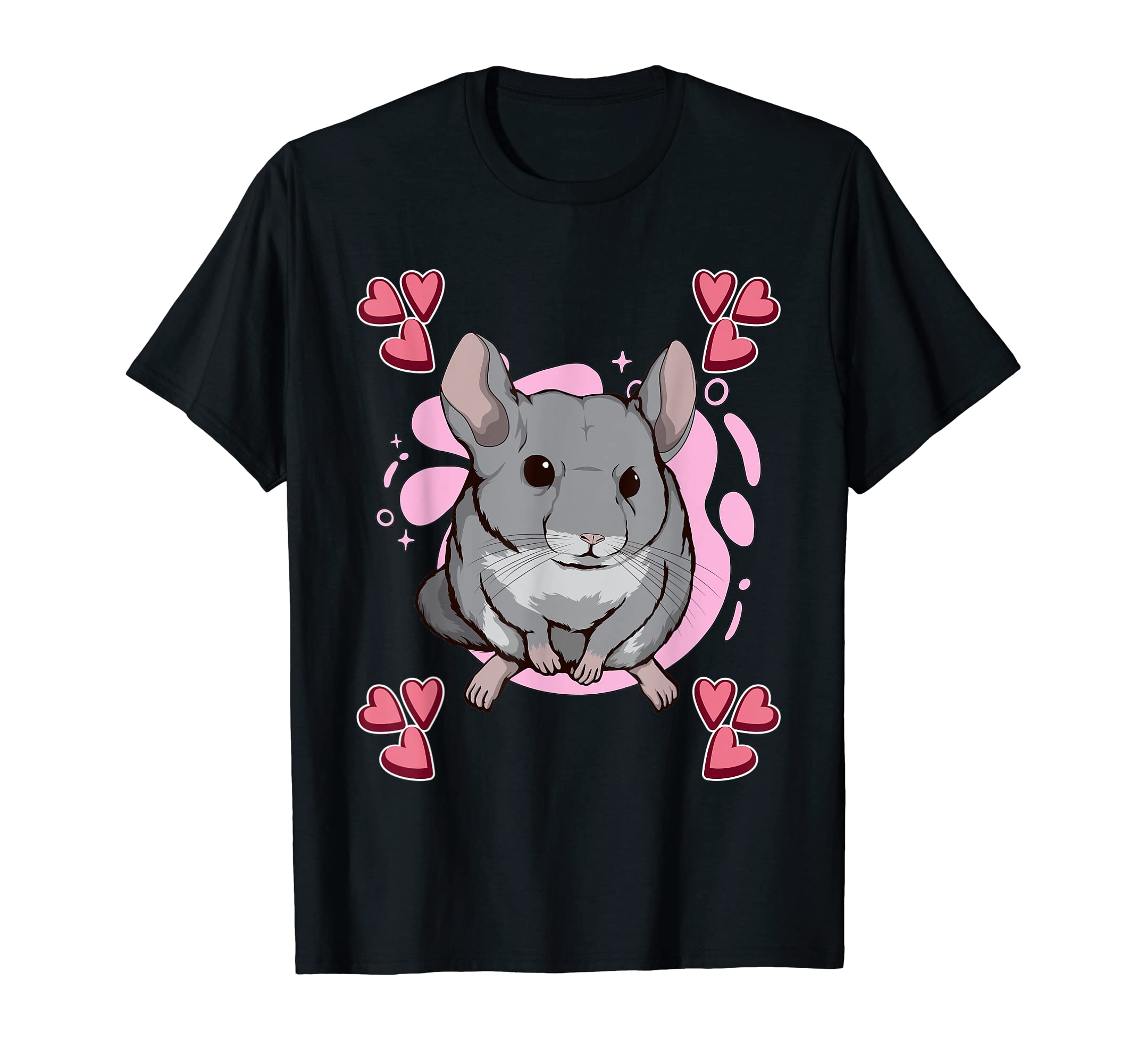 Chinchilla Heart Design Rodent Stuff Chinchillas T-Shirt, Black