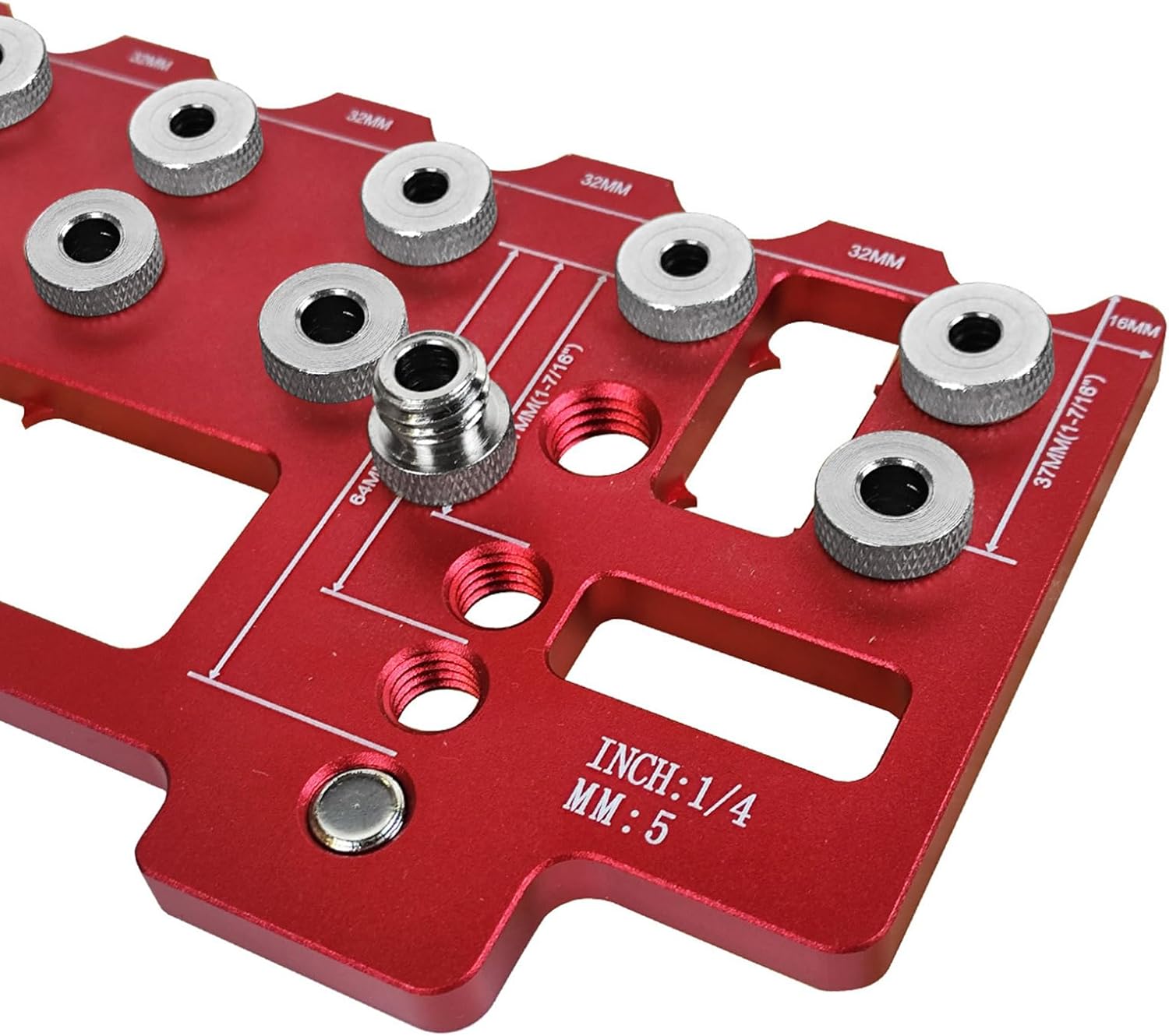 Shelf Pin Jig 1/4Inch Aluminum Shelf Pin Drilling Guide 32mm Space Woodworking Straight Hole Drilling Jig