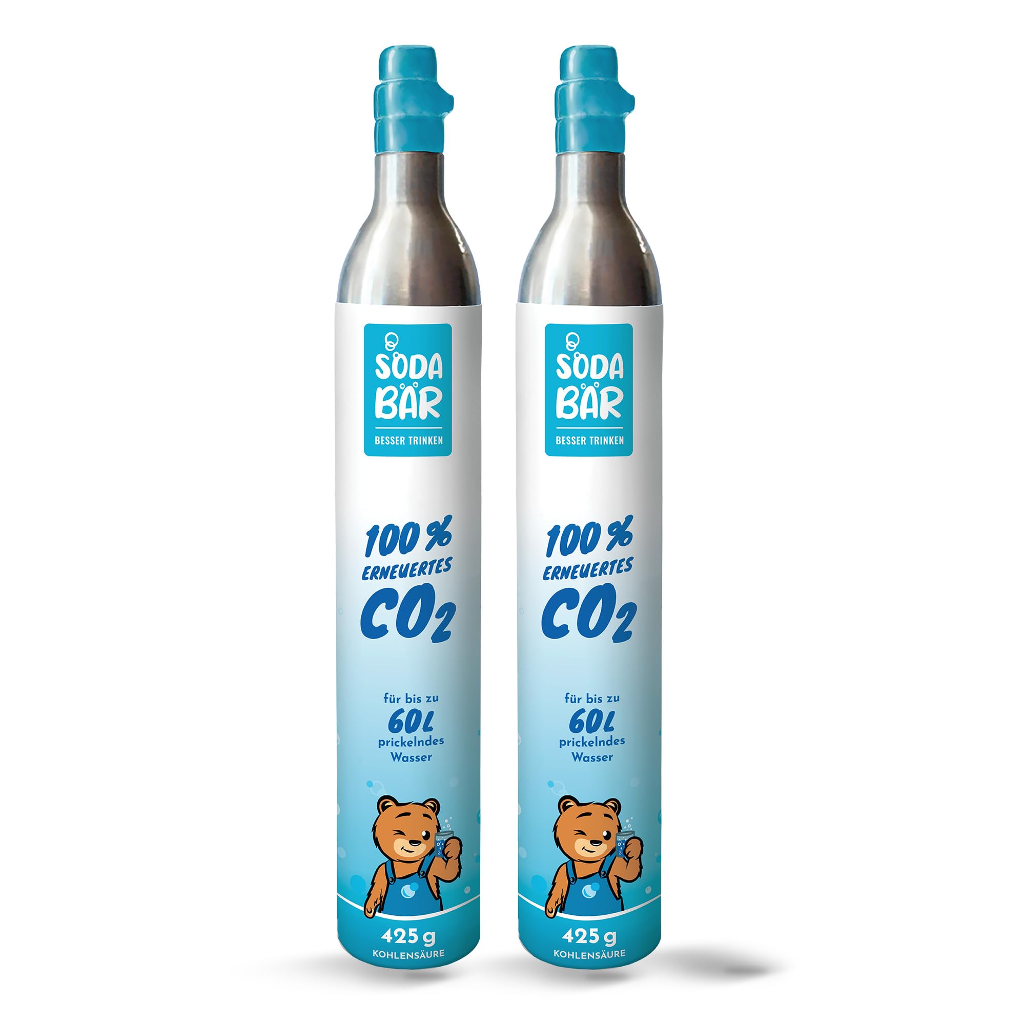 SodaBär | CO2-cilinder voor Grohe Blue | Aarke | REHAU | SodaPop | Brita NEO | BLANCO | Unito-apparaten | 2 x 425 g (60 l) | Premium-vulling met koolzuur van Linde