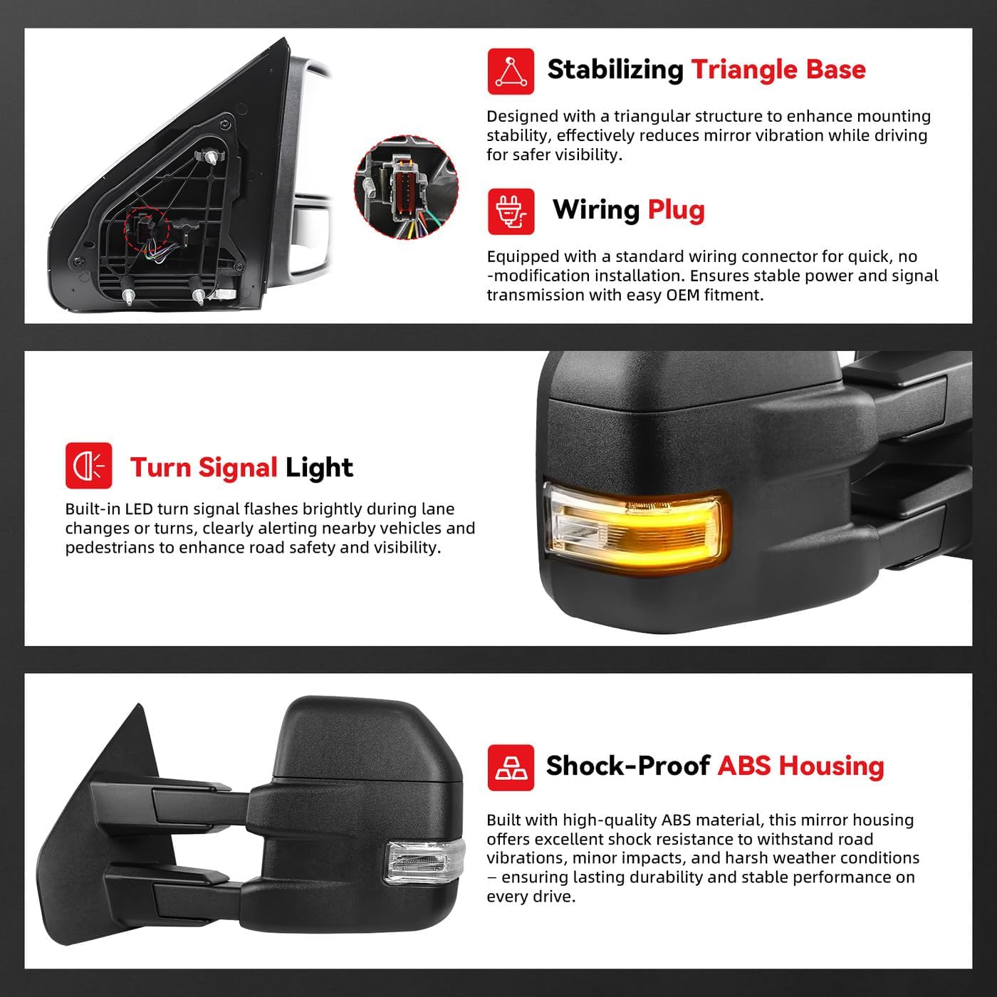 Drive & Paasenger Towing Mirrors with Lower Spotter Mirror - Compatible with 2004-2006 Ford F150 - Power Adjustable Heated Turn Signal Side View Mirrors - Black Texture