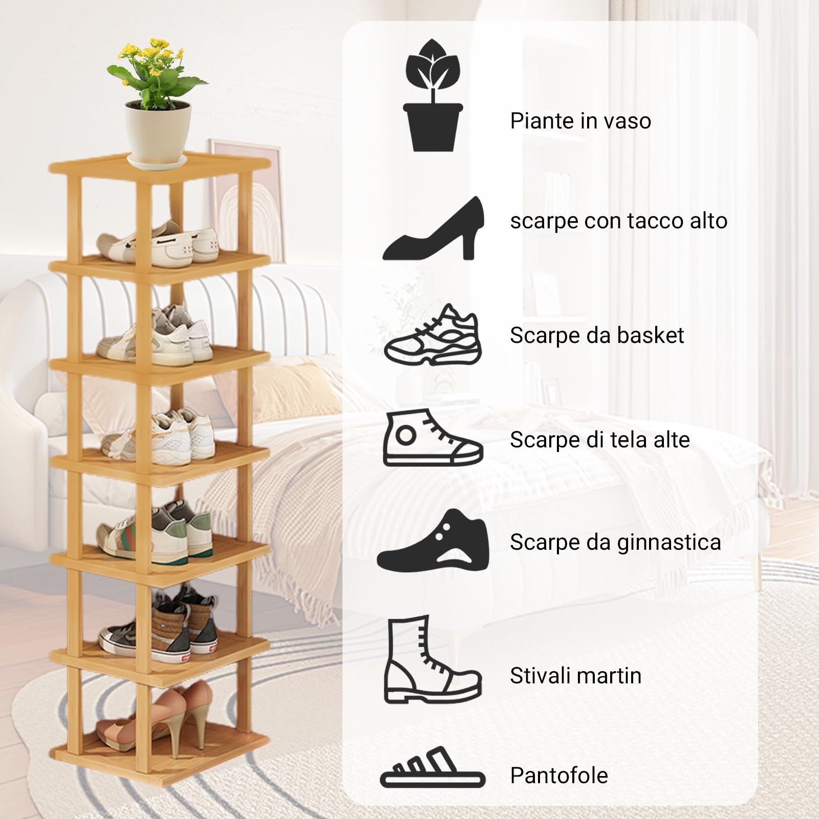 Smiry Schuhregal Aus Bambus – 2 Etagen, Stapelbar, Bis 13,6 Kg Pro Ebene, Für Schrank & Eingang
