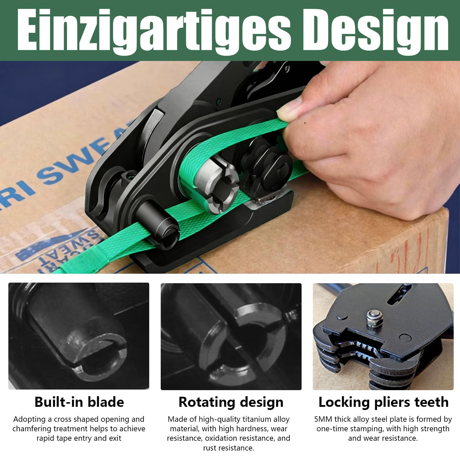 Reggiatrice Manuale, 12-19mm Kit di Reggiatura con Nastro in PET da 330m Tenditori Silenziosi Set di Reggiatura per Imballaggio Include 100 Fibbie Metalliche e 100 Angolari di Protezione