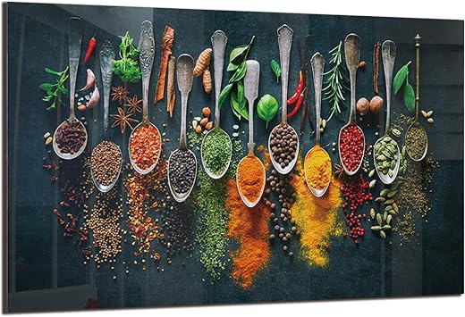 DAIFURONGE Tempered Glass Backsplash for Kitchen,Spice Design,30"x18"