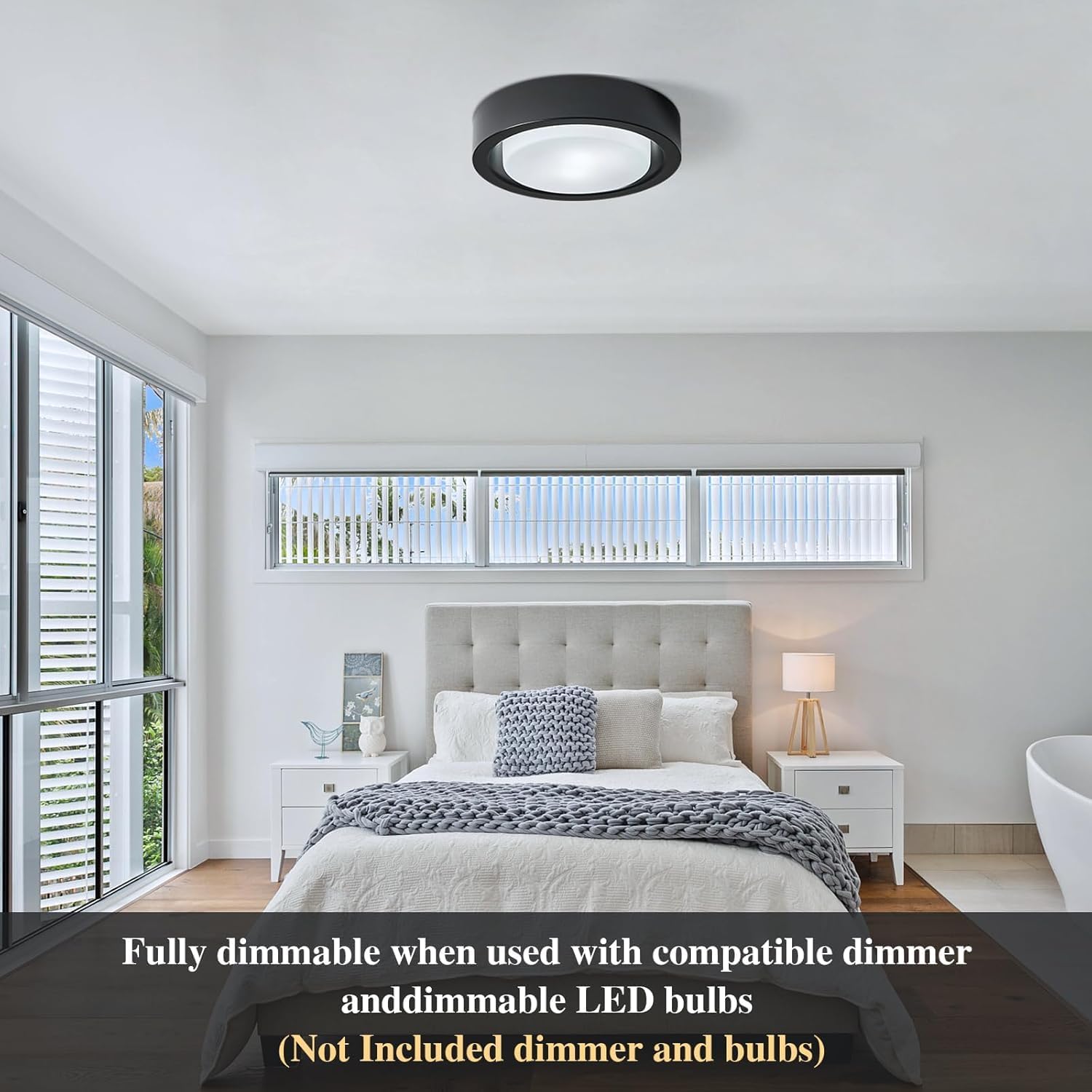 COTULIN Black Flush Mount Ceiling Light,13 Inch Matte Black Ceiling Lighting Fixture,2-Light Modern Round Metal Lamp with White Frosted Glass Shade for Hallway Bedroom Closet Outdoor