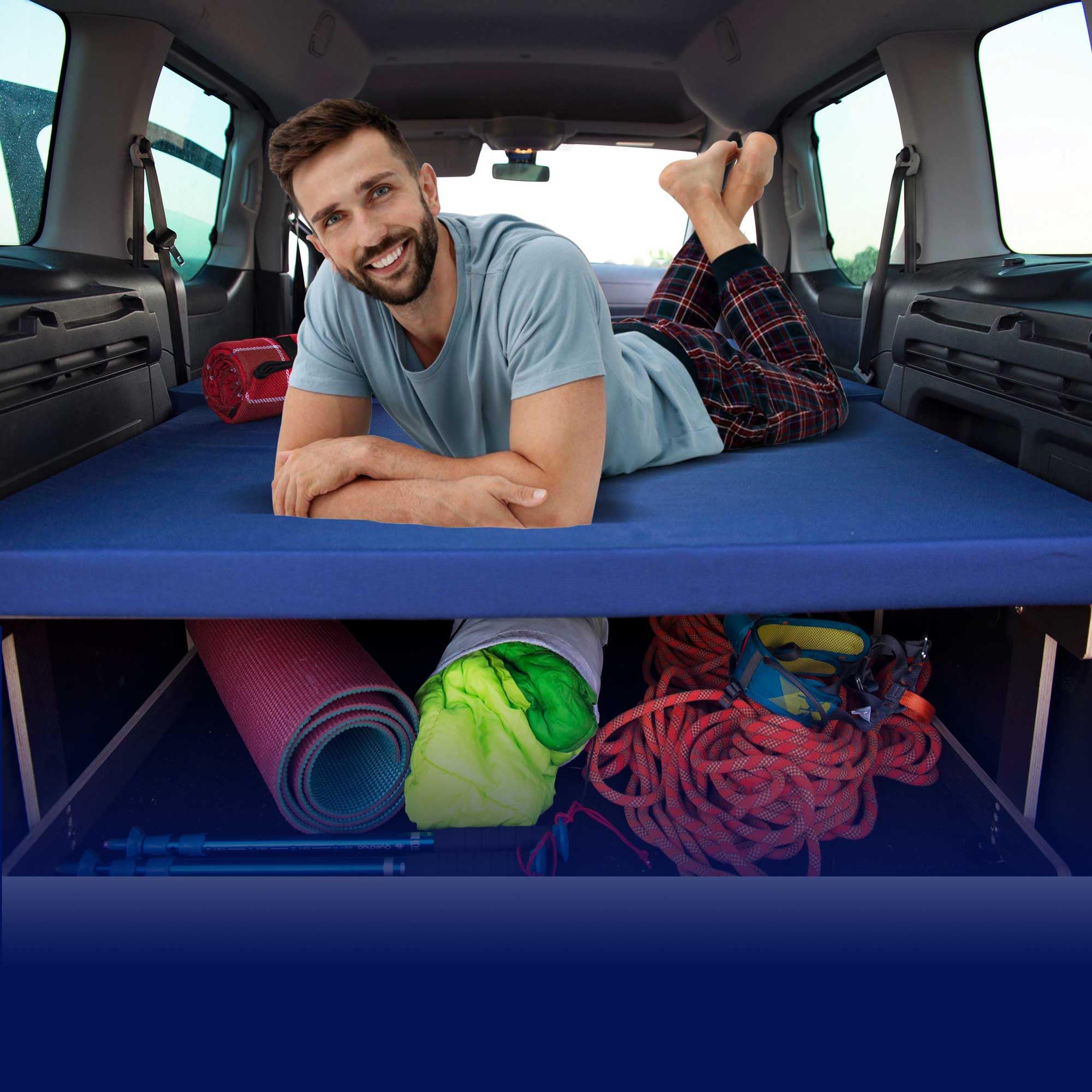 Cama Camper para Furgoneta PEQUEÑA con Colchón Plegable, Kit Camper Básico para Furgo, Cama Desmontable Fácil Montaje