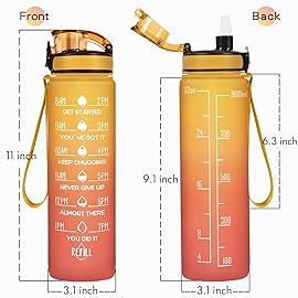 Enerbone 32 oz Water Bottle, Leakproof BPA & Toxic Free, Motivational Water Bottle with Times to Drink and Straw, Fitness Sports Water Bottle with Strap for Office, Gym, Outdoor Sports