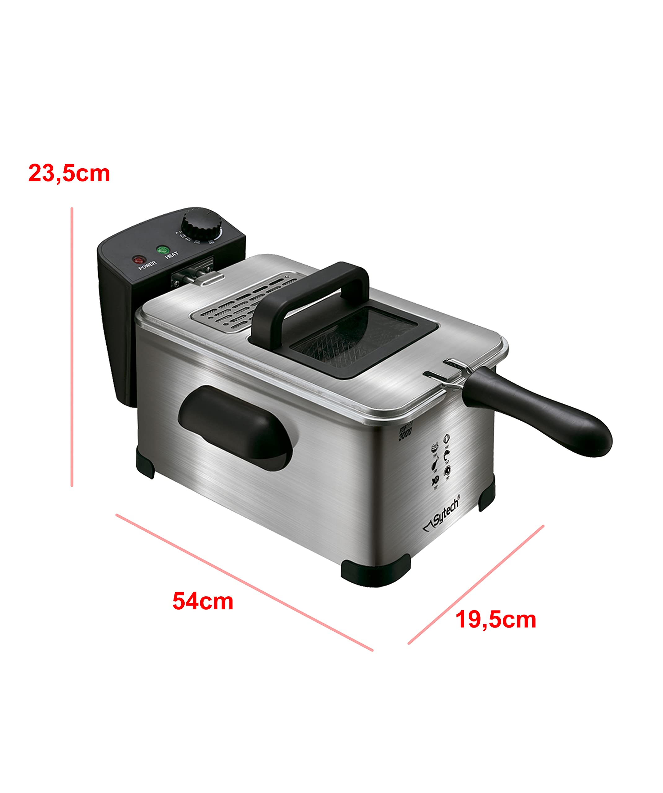 Sytech freidora electrica, 3l., Acero INOX, 2000w