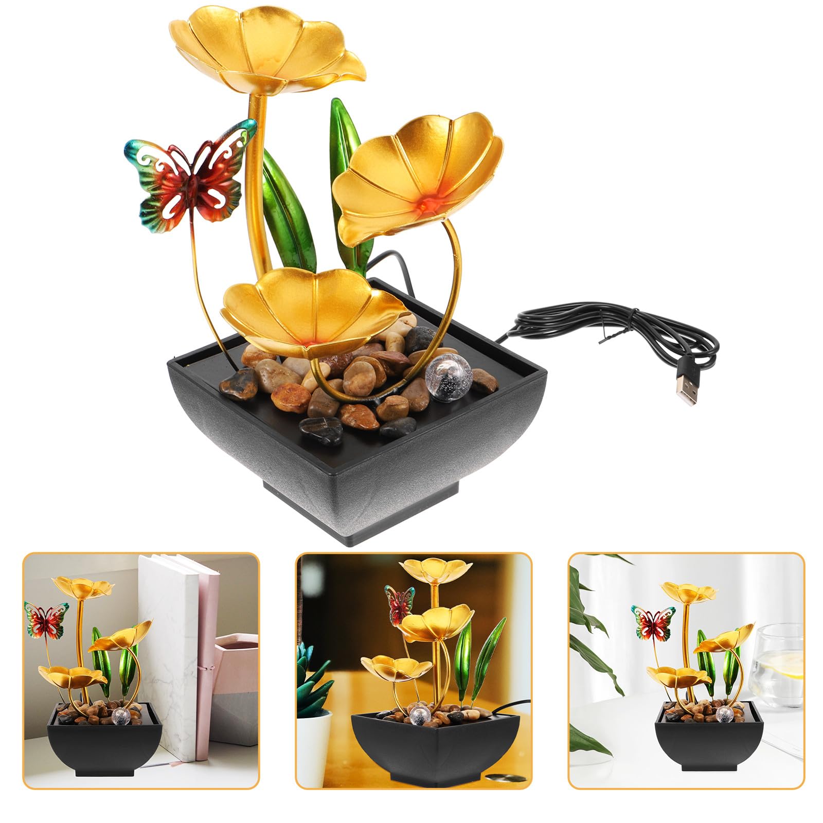 Fuente de cascada interior TOMETURE de metal dorado para decoración de escritorio elegante