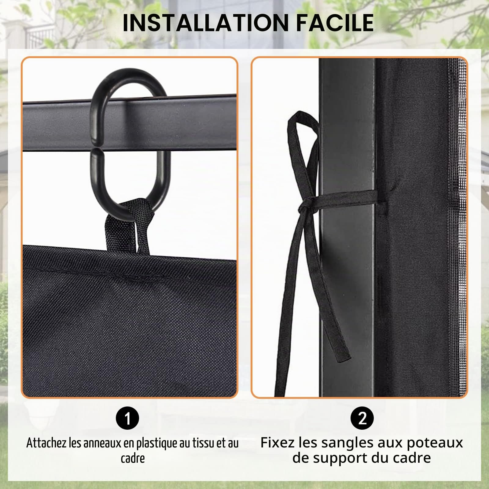 Moustiquaire Universelle de Rechange pour tonnelle d'extérieur à 4 Panneaux avec Fermeture éclair (moustiquaire Uniquement) (3 x 3 m, Noir)