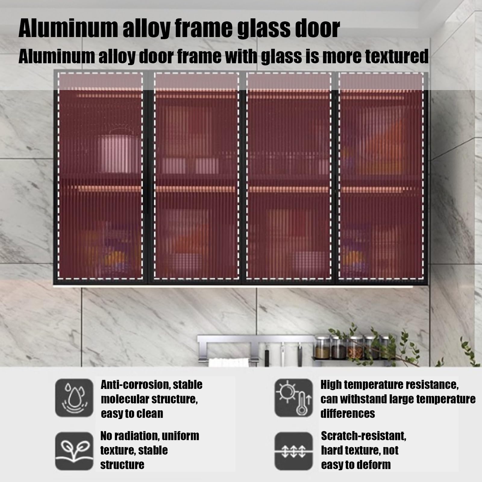 Armario de almacenamiento con puerta de cristal montado en la pared, elegante diseño de madera maciza para espacios organizados de cocina, baño y balcón