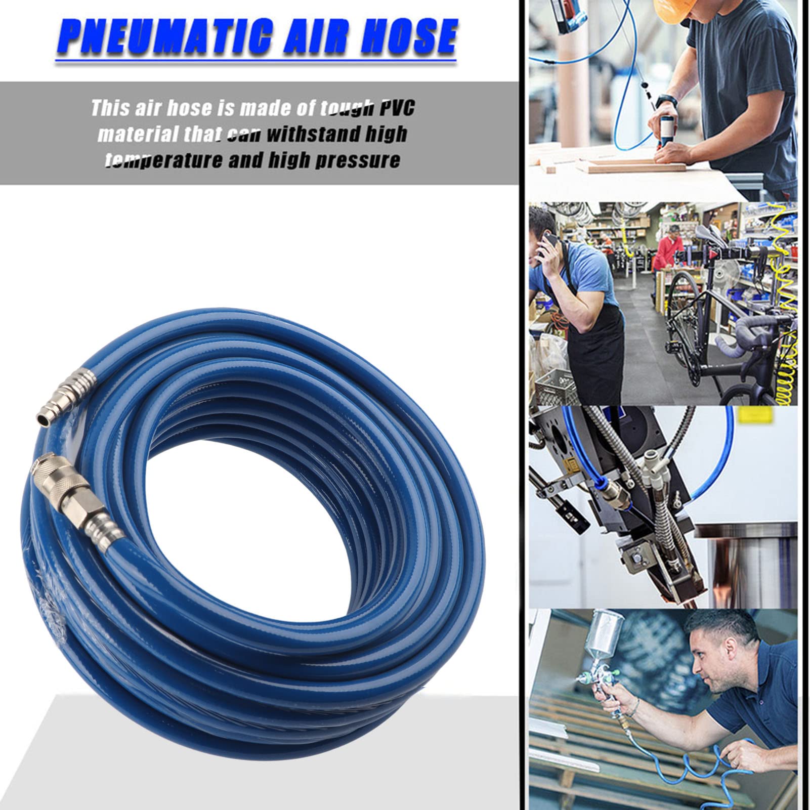 Manguera de Línea de Aire del Compresor Manguera PVC Flexible Fuerte con Conector Rápido Anti-retorcido para Aplicaciones Alta Presión