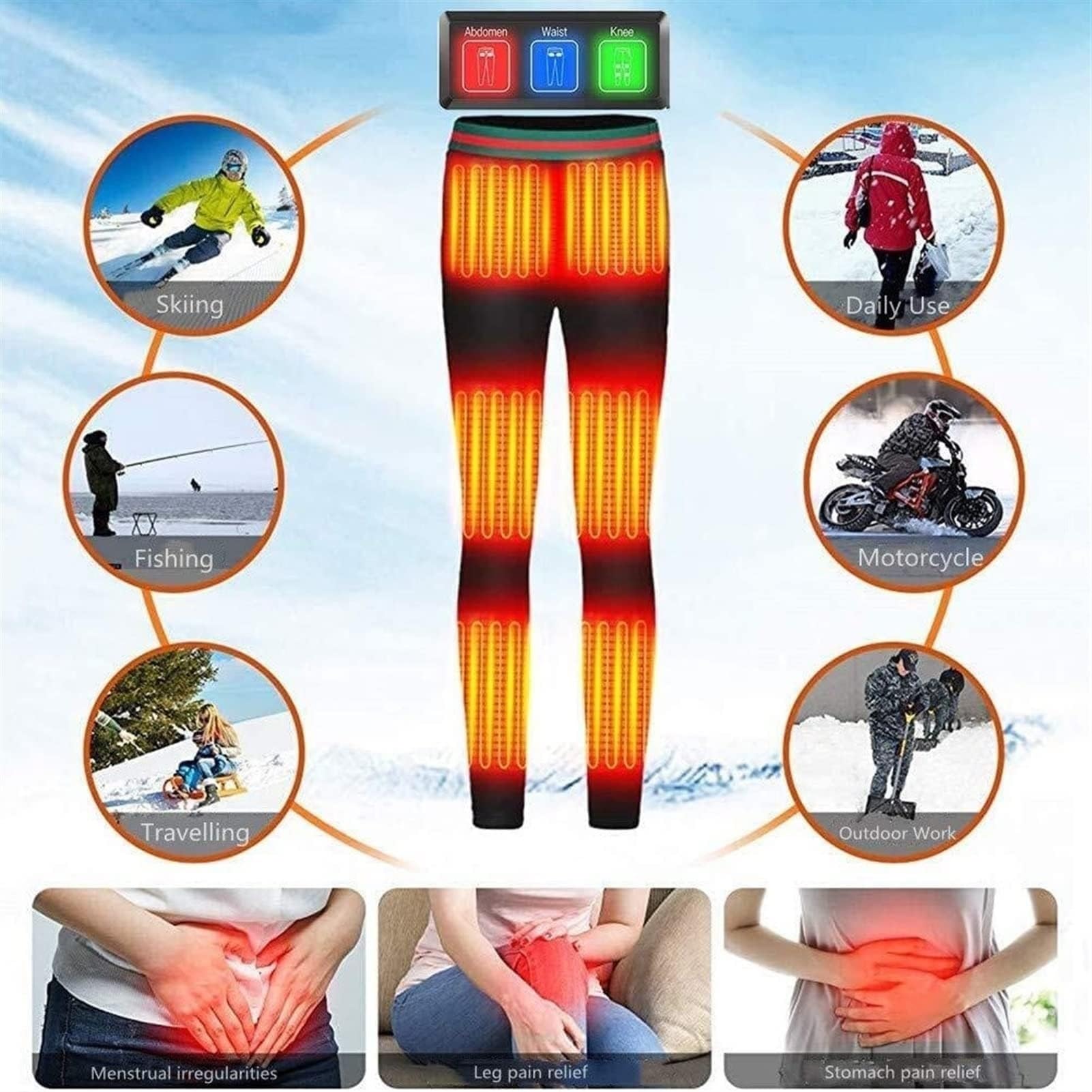 Pantaloni Riscaldati per Le Donne Pack Riscaldato Fondo Termico per La Casa 8 Zona Riscaldata, 3 Controllo Della Temperatura Nero