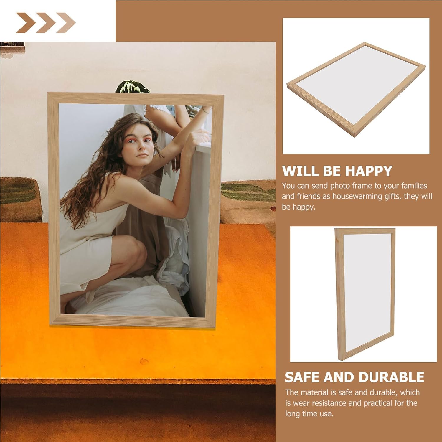 VALICLUD Wooden A3 Photo Frame Wall Mounting Picture Display Holder 29.7x42cm Natural Wood Tone Bedroom Gallery Poster Frame