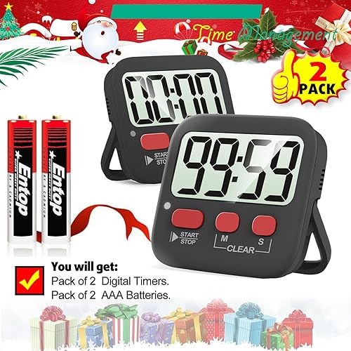 Miniatura 7 de Antonki Paquete de 2 temporizadores digitales para niños, temporizadores de cocina magnéticos de cuenta regresiva para cocinar, huevos, aula,