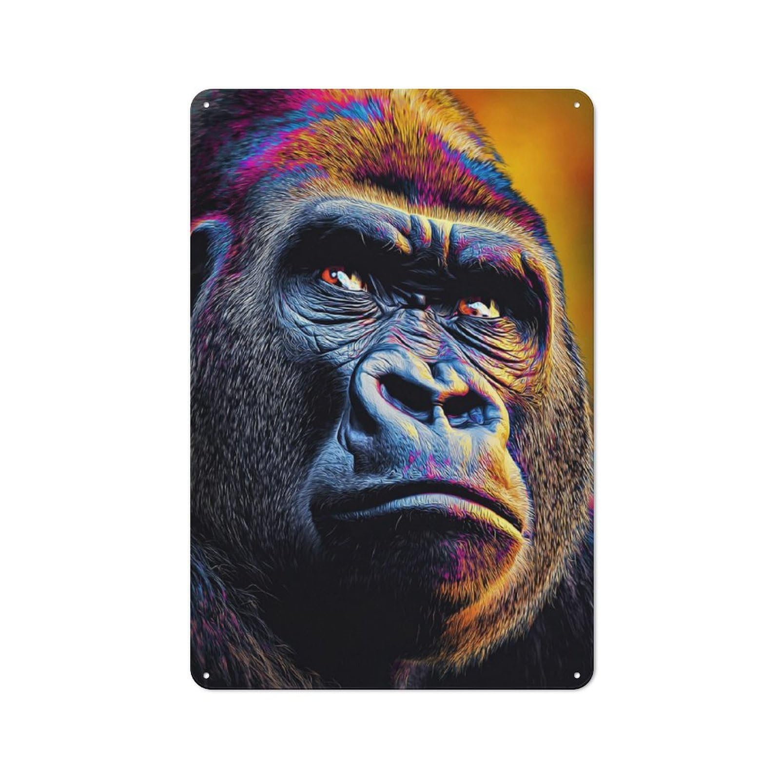 Junmoney Colorful Gorilla Portrait -5 Tin Wall Plaque 30X20cm With For Bar Or Restaurant, Suited To Restaurant Interior Fans