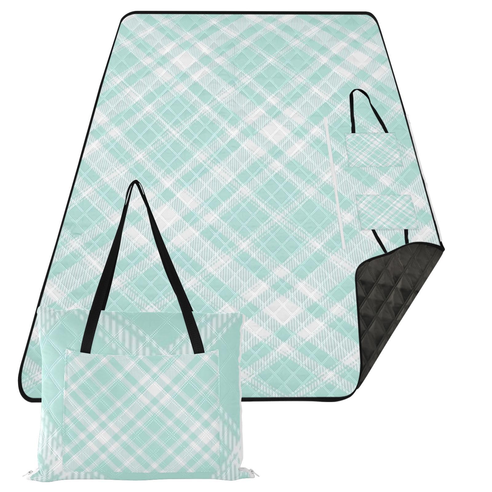 Grande couverture de pique-nique imperméable à motif damier vert, pliable, anti-sable, grande couverture d'extérieur pour le sol et le printemps