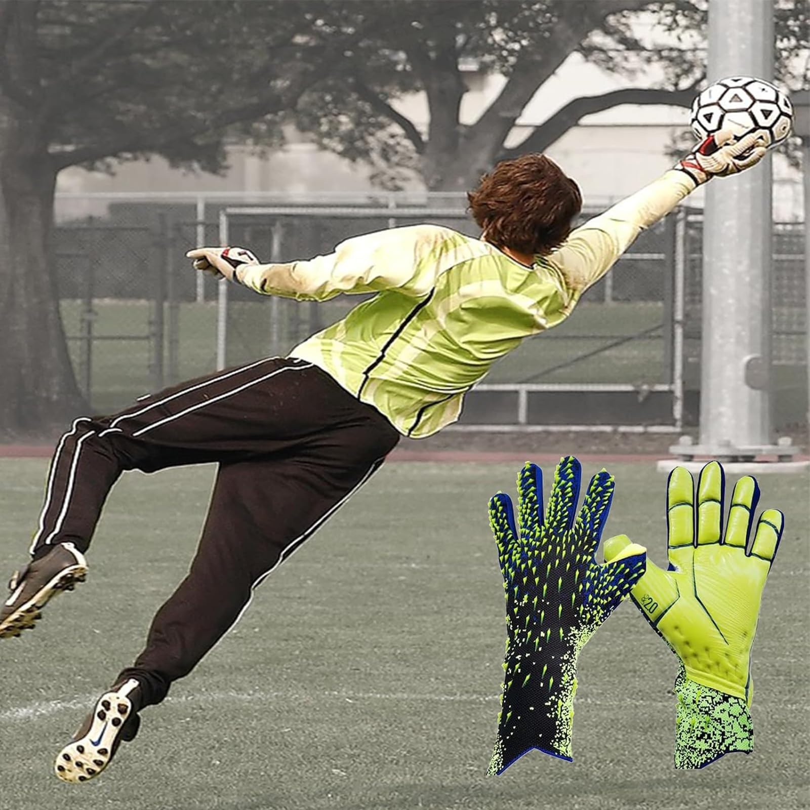 Gants de Gardien de But, Gants de Gardien de But de Football, Gants de Gardien de But Haute Performance, Gants de Football Professionnels Super Grip, for garçons, Enfants, Adultes