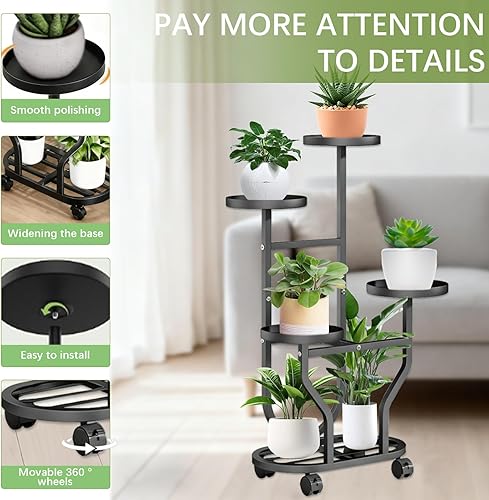 Miniatura 3 de Soporte alto para plantas de 5 niveles para interiores y exteriores, soporte de metal esquinero para plantas, estante alto para plantas para jardín,