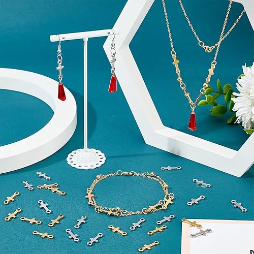 Miniatura 3 de PH PandaHall 60 piezas de eslabones colgantes de cruz de acero inoxidable, dijes de cruz de crucifijo de metal para pulseras de Pascua, collares,