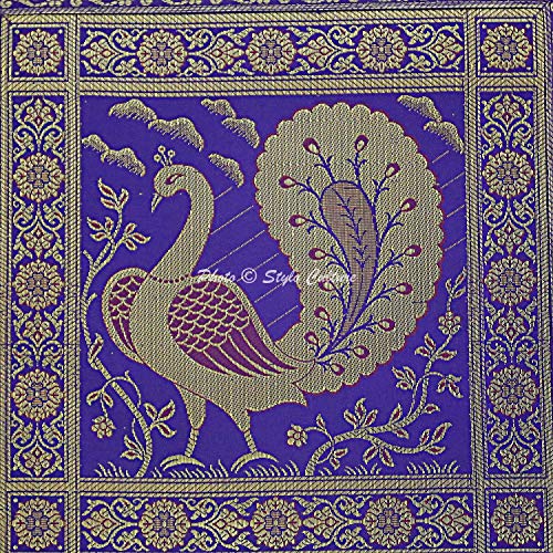 Image of Decorative Brocade Cushion Covers 16x16 Inch Banarasi Jacquard Weave Purple & Gold Living Room Decor Peacock Traditional Square 40x40 cm Zippered Sofa Settee Pillowcases -Set of 5 Pcs