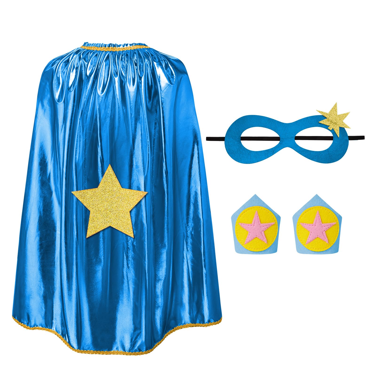 AUYAO Super-heroes Costumes Heroes Capes Kit, Kids Capes Cloak Dress Up Set with Mask and Wristband, 3Pcs Girls Princess Costumes Capes for Halloween Christmas Birthday Party(Blue)