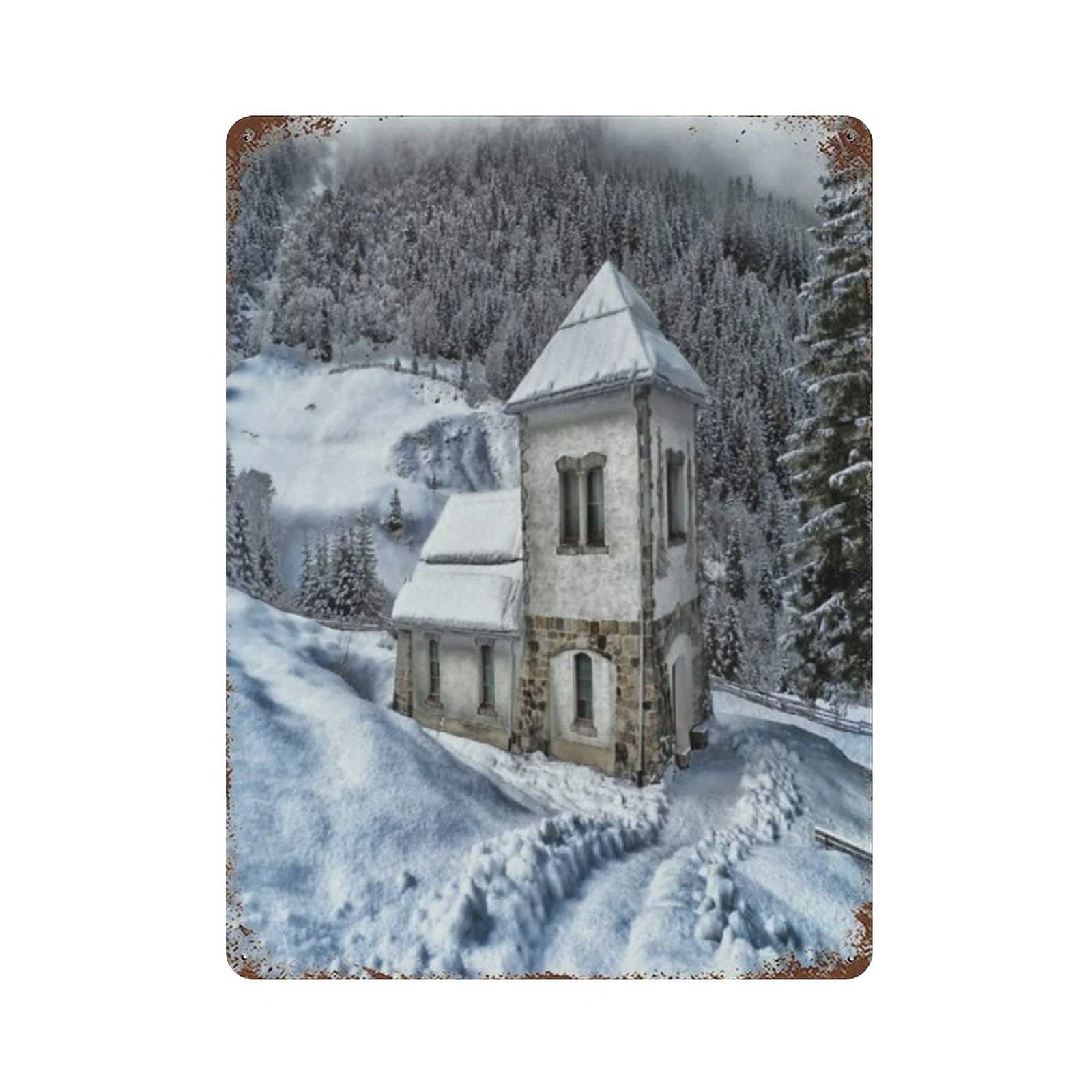 Metal Tin Sign Austria Winter House Farmhouse Vintage Tin Poster Metal Sign Wall Decoration Country Kitchen Home Garage Decor 16"x12"