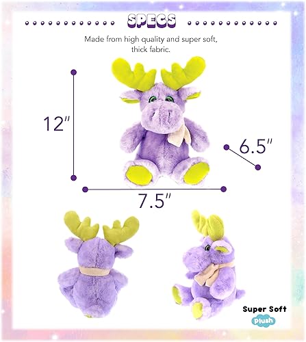 Miniatura 3 de DolliBu Animal de peluche de alce sentado morado  Alce suave abrazable, adorable juguete de peluche para jugar, lindo regalo de vida salvaje para