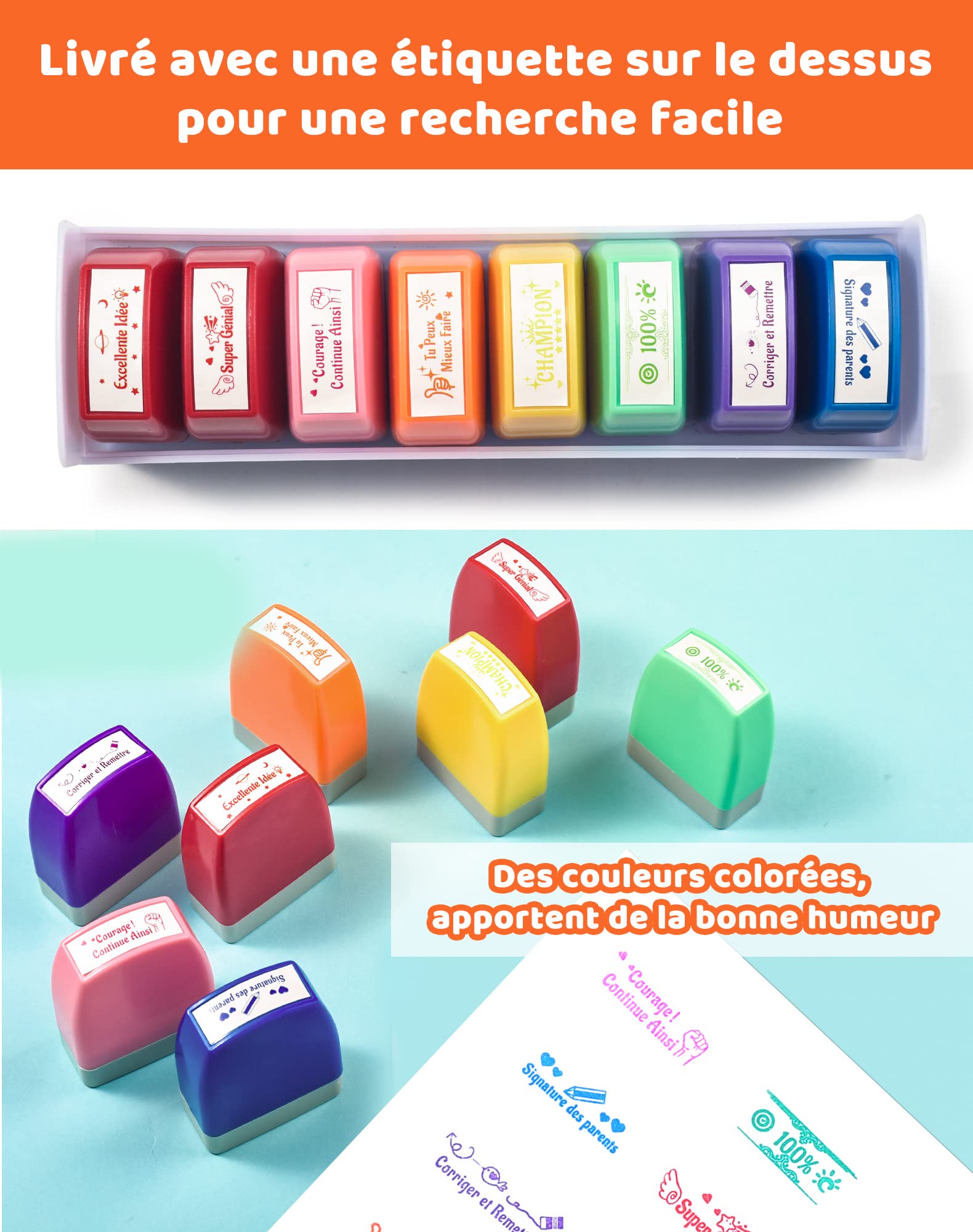 RNPKZ Tampon Encreur Enseignant Français, Lot De 8 Tampon