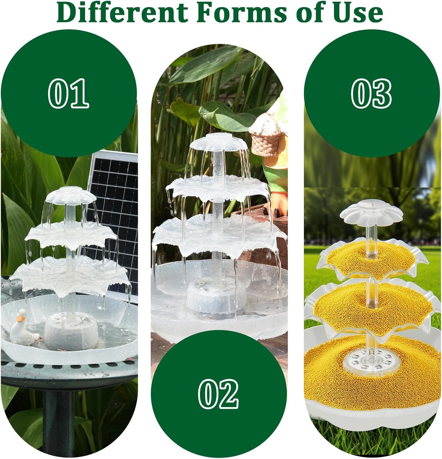 AISITIN 3 Tiered Bird Bath with 6.5W Solar Water Pump, Upgraded Solar Bird Bath Fountains with Lights, Detachable DIY Solar Powered Fountain for Garden, BirdBath, Patio, Yard and Pond