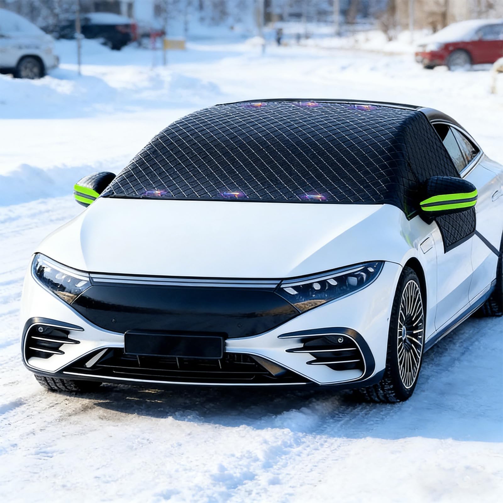 Bâche Pare-Brise Voiture Magnétique Protection Givre Hiver - Couverture Pare Brise Anti Neige Glace Pluie Soleil UV avec Fixation Sécurisée pour Voiture SUV (Grande Taille)