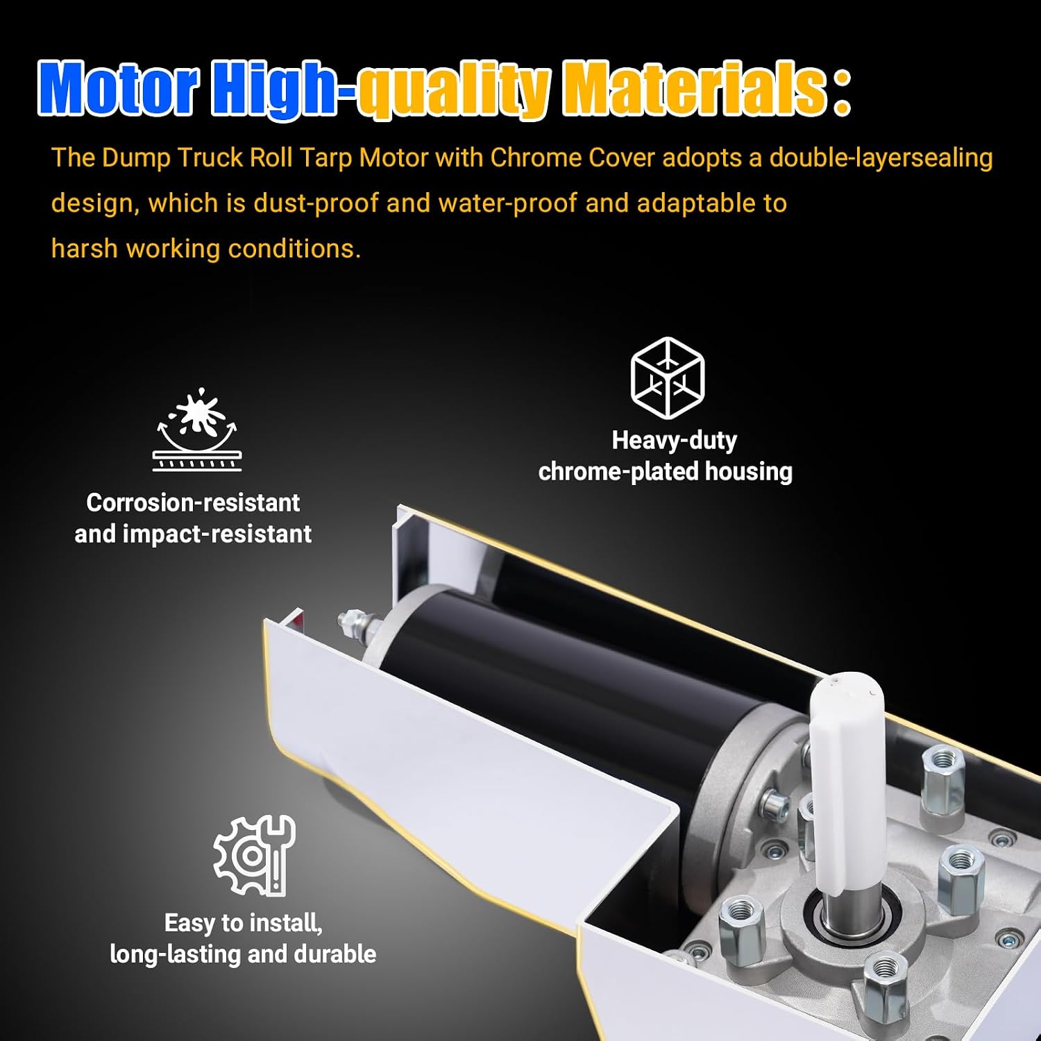 Dump Truck Trailer Tarp Motor w/Chrome Cover 50:1 1.5HP Universal 12v Electric Tarp System Motor