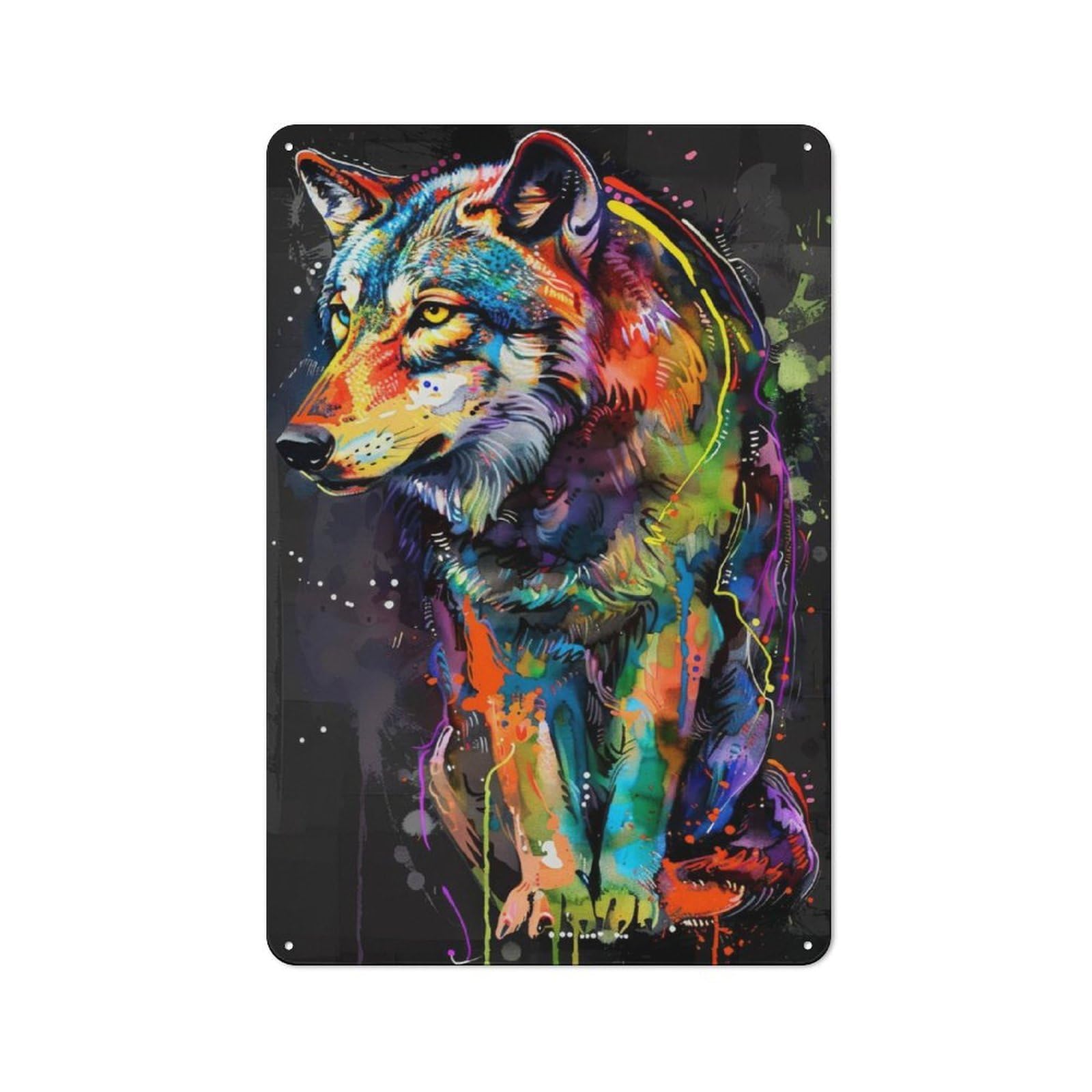 Metal Wall Sign 30x20cm Featuring Wolf Popart Painting for Garage Or Workshop, for Garage, Workshop And Man Cave Decoration