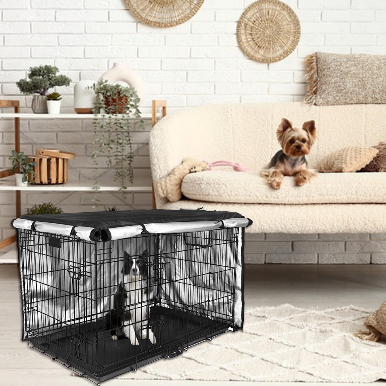 Copertura Per Gabbia Per Cani, 48x30x33in Copertura Per Cuccia Per Cani Resistente Copertura Durevole Antivento Impermeabile Gabbia Per Cani Pieghevole Accessori Per Interni Ed Esterni Nero