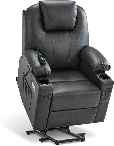 Miniatura 31 de MCombo Sillón reclinable eléctrico con capacidad de elevación, masaje y calor para ancianos, 3 posiciones, 2 bolsillos laterales y portavasos