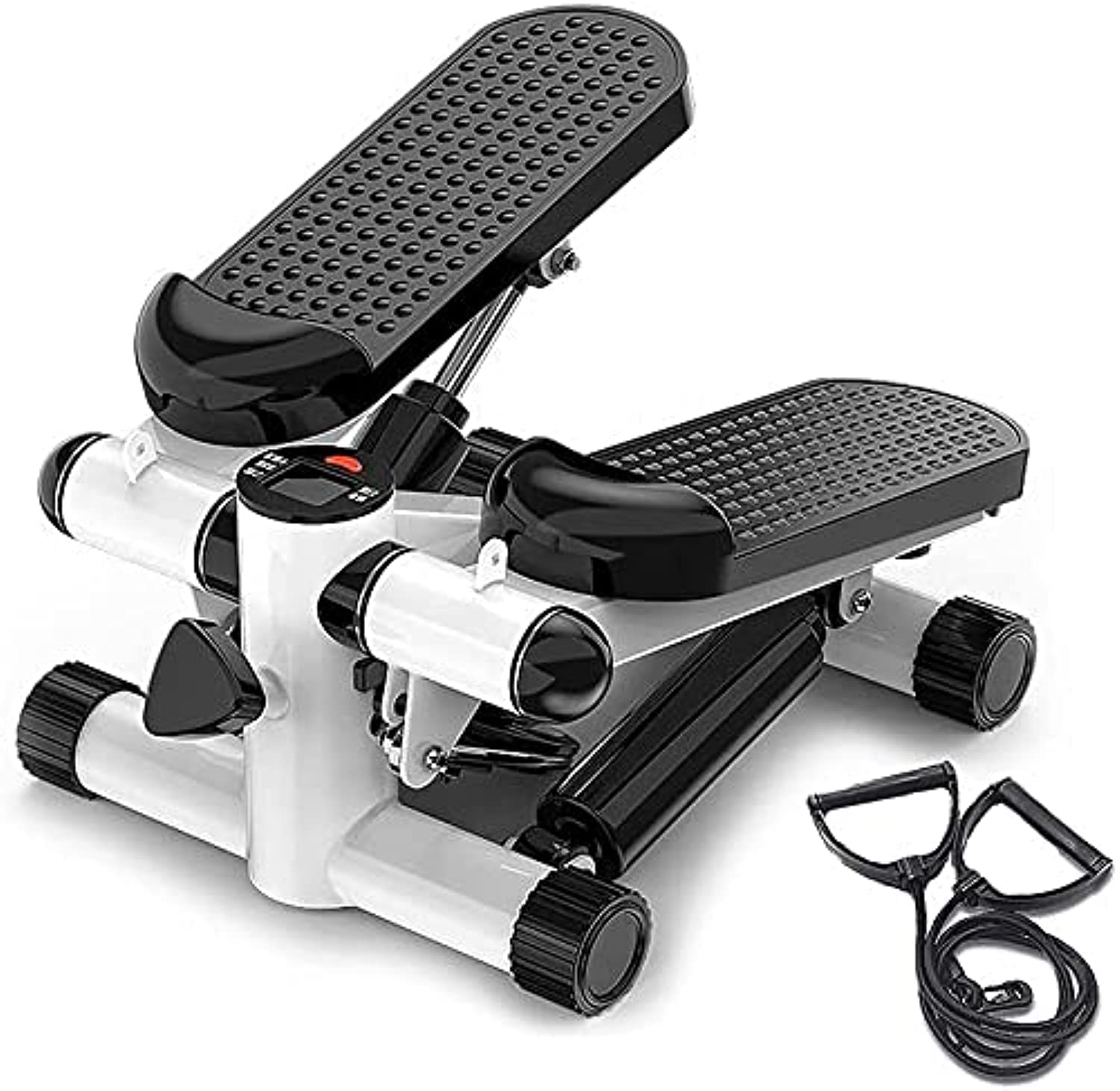 Mini Stepper Abs Toner Workout without Electronic Display Home Exercise Equipment with Resistance Bands (with Rope), Air Climber Stepping Fitness Machine - White