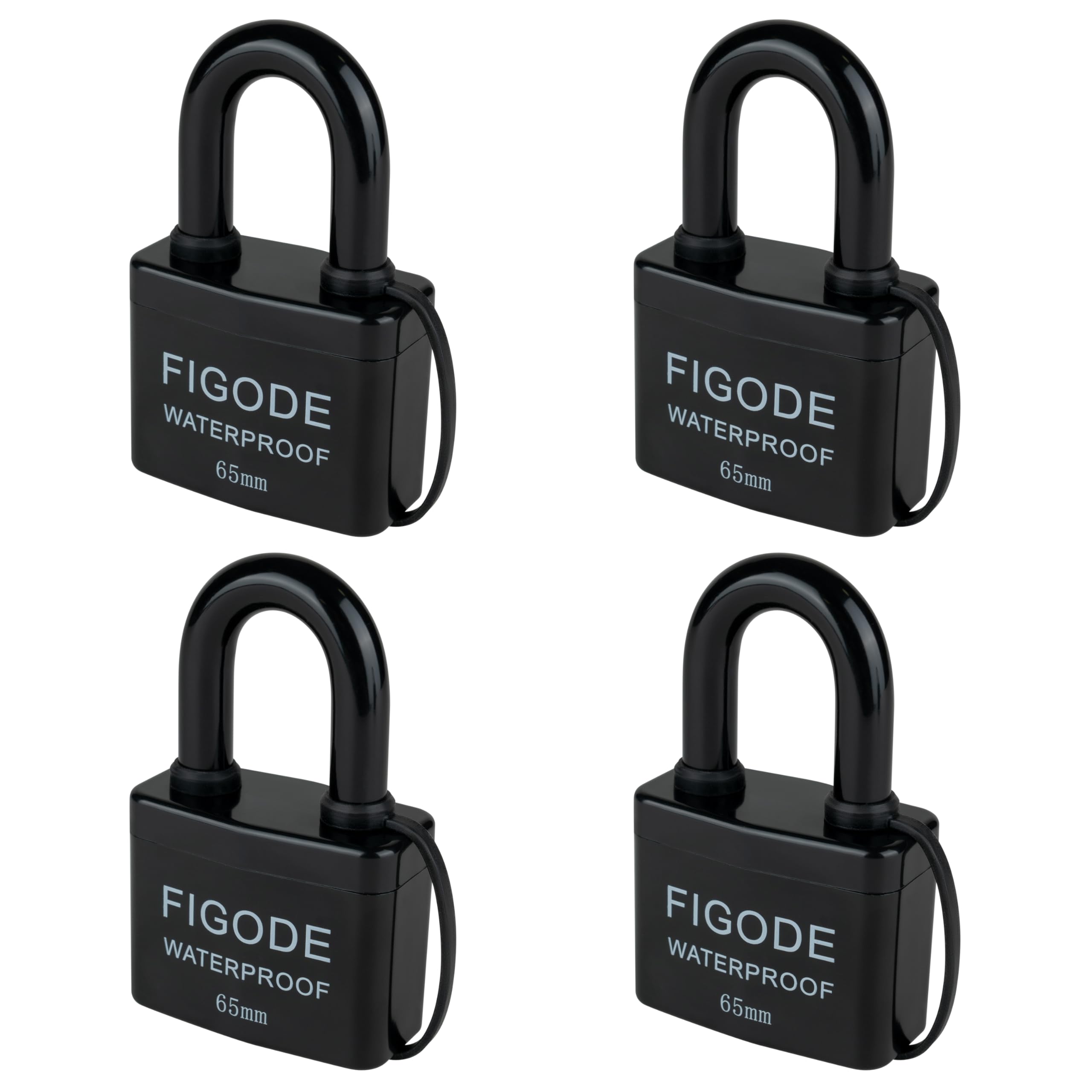 FIGODE® Candado grande y resistente con llaves, 2.8 pulgadas de ancho, candados impermeables para exteriores, cerraduras de acero laminado resistentes cubiertas, paquete de 4 candados con llave igual